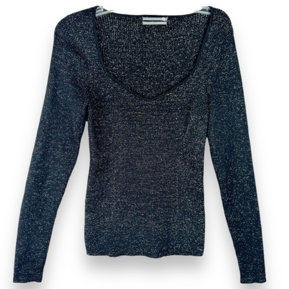 Anthropologie Sparkle Black Sweater Size Large (Fits Small) Glitter Knit Top
